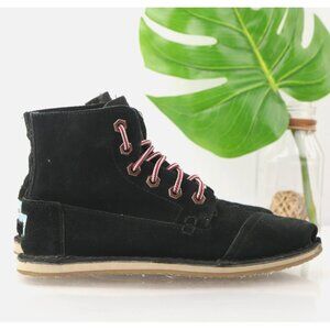 TOMS Womens Tomboy Boot Size 7.5 Black Suede Lace Up Boho Hipster Combat Bootie